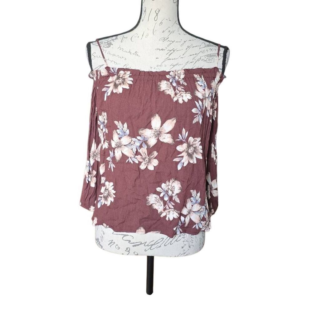 One Clothing Women's Size Large Mauve Floral Print Off Shoulder Blouse